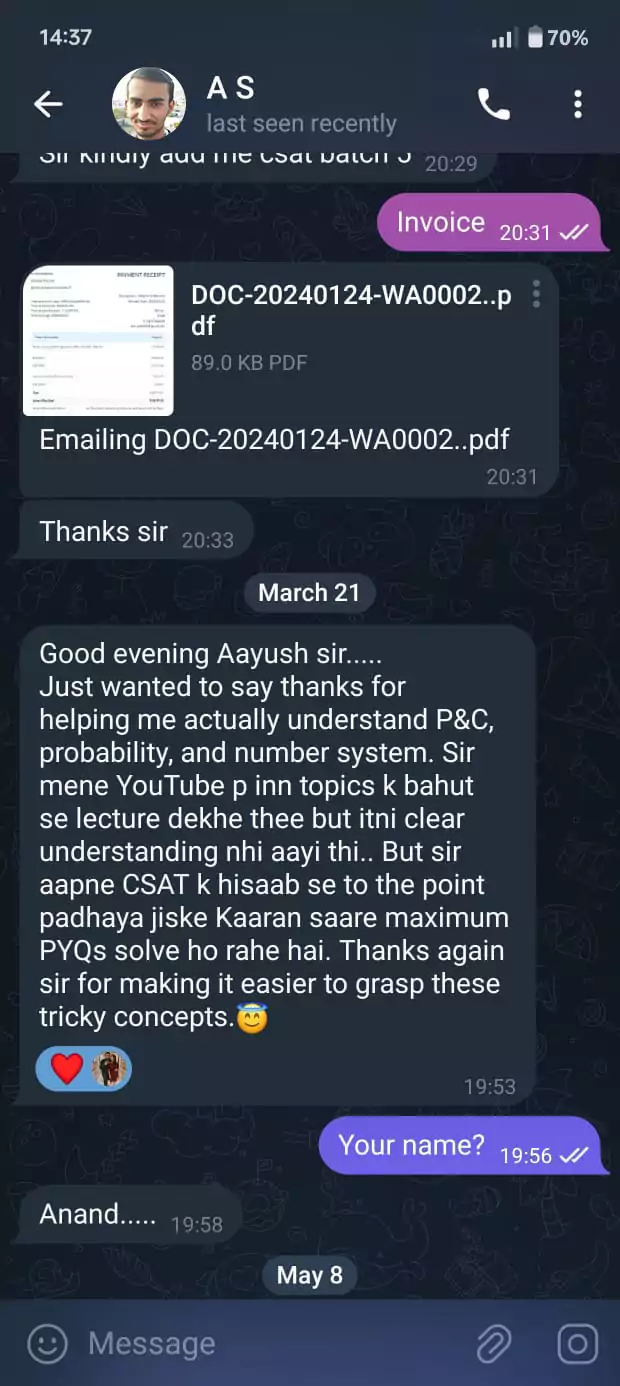 Telegram feedback screenshot celebrating CSAT success